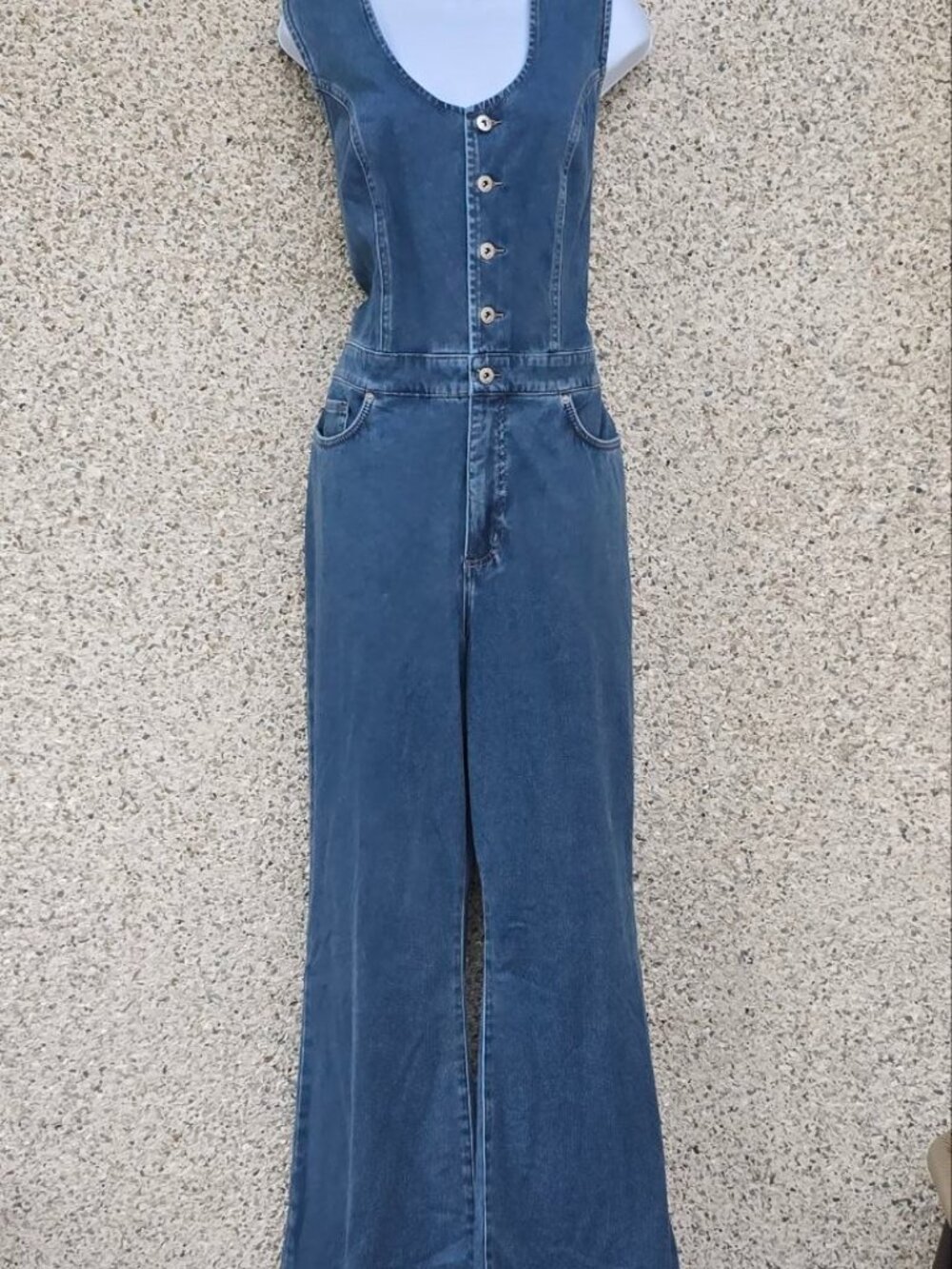Jessica Simpson NWT Sleeveless Denim Jumpsuit Wide Leg Button Front Size 16 - Picture 2 of 12